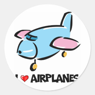 Ich liebe Flugzeuge Runder Aufkleber