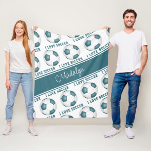 Ich Liebe Fußball-Muster Mädchen aquamarin weiß Fleecedecke