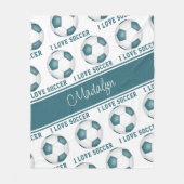 Ich Liebe Fußball-Muster Mädchen aquamarin weiß Fleecedecke (Vorderseite)