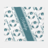 Ich Liebe Fußball-Muster Mädchen aquamarin weiß Fleecedecke (Vorderseite (Horizontal))