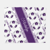 Ich Liebe Fußball-Muster Mädchen lila weiß Fleecedecke (Vorderseite (Horizontal))