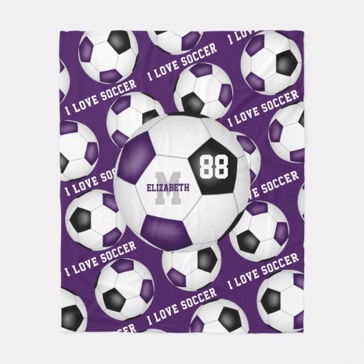 Ich Liebe Fußball-Textmuster lila schwarz Fleecedecke (Vorderseite)