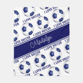 Ich Liebe Fußball-Textmuster Mädchen blau weiß Fleecedecke (Vorderseite)