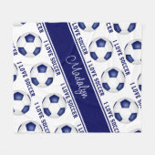Ich Liebe Fußball-Textmuster Mädchen blau weiß Fleecedecke (Vorderseite (Horizontal))