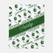Ich Liebe Fußball-Textmuster Mädchen grün weiß Fleecedecke (Vorderseite)