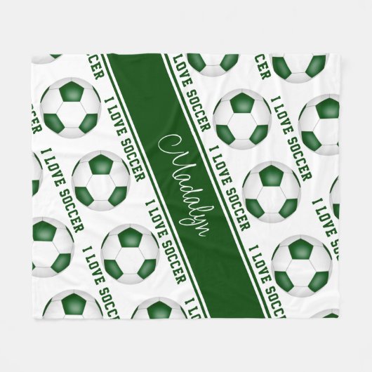 Ich Liebe Fußball-Textmuster Mädchen grün weiß Fleecedecke (Vorderseite (Horizontal))