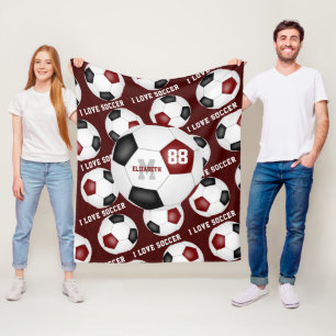 Ich Liebe Fußball-Textmuster-Maroon schwarz Fleecedecke
