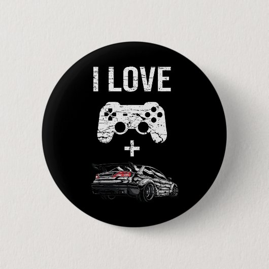 Ich liebe Gaming und Autos - Lustiger Gamer Button (Vorderseite)