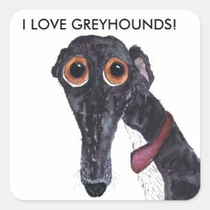 ICH LIEBE GREYHOUNDS! QUADRATISCHER AUFKLEBER