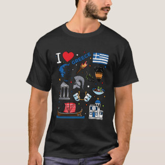 Ich liebe Griechenland Handgezeichnete griechische T-Shirt