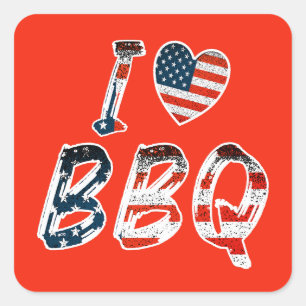 Ich Liebe GRILLEN, amerikanisches Patriotismus Quadratischer Aufkleber