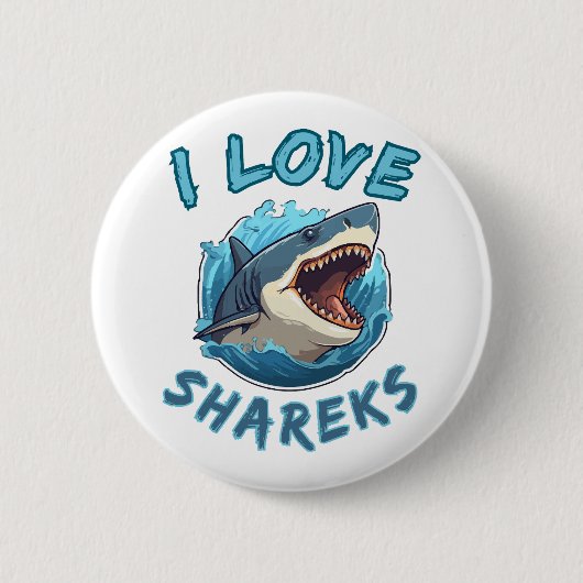 Ich liebe Haifische Fisher Button (Vorderseite)