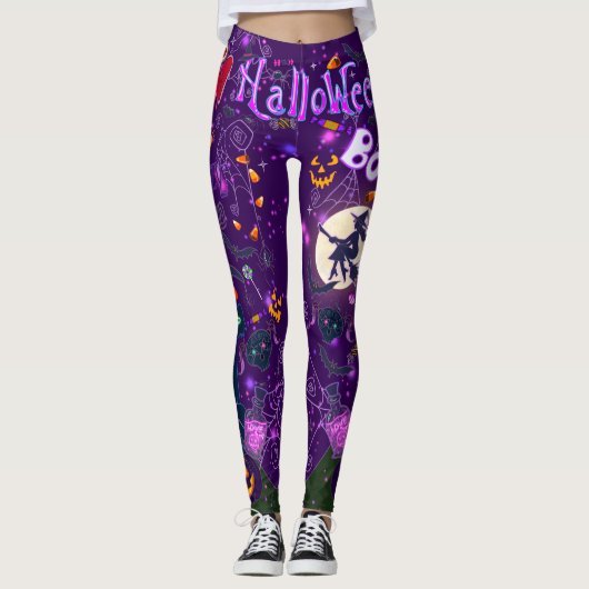 Ich Liebe Halloween Spooky Hexe Lila Leggings (Vorderseite)