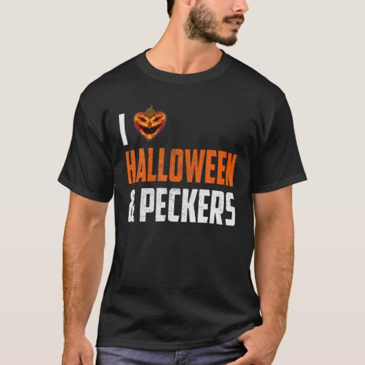 Ich Liebe Halloween und Spechte, Kürbis und Specht T-Shirt (Vorderseite)
