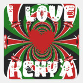 Ich liebe Heart Kenya: Dynamische Flaggen-Kunst Quadratischer Aufkleber (Vorderseite)