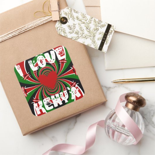 Ich liebe Heart Kenya: Dynamische Flaggen-Kunst Quadratischer Aufkleber (Schenken)