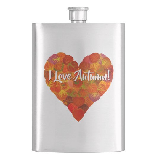 Ich Liebe Herbst!—Red Aspen Leaf Herz 1 Flachmann (Vorderseite)