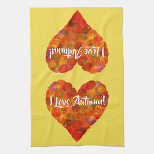 Ich Liebe Herbst!—Red Aspen Leaf Herz 1 Geschirrtuch