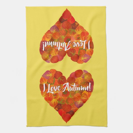 Ich Liebe Herbst!—Red Aspen Leaf Herz 1 Geschirrtuch (Vertikal)