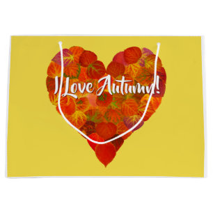 Ich Liebe Herbst!—Red Aspen Leaf Herz 1 Große Geschenktüte
