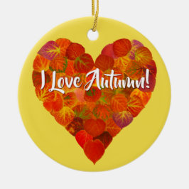 Ich Liebe Herbst!—Red Aspen Leaf Herz 1 Keramik Ornament