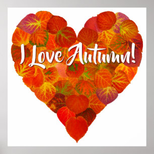 Ich Liebe Herbst!—Red Aspen Leaf Herz 1 Poster