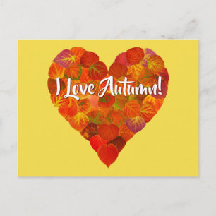 Ich Liebe Herbst!—Red Aspen Leaf Herz 1 Postkarte
