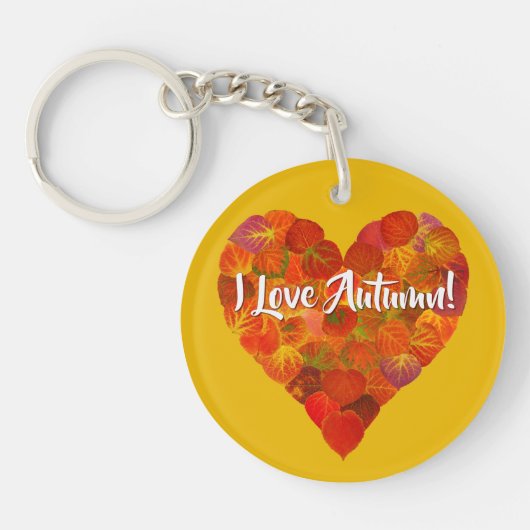 Ich Liebe Herbst!—Red Aspen Leaf Herz 1 Schlüsselanhänger (Vorderseite)