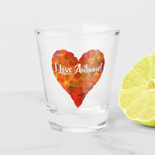 Ich Liebe Herbst!—Red Aspen Leaf Herz 1 Schnapsglas (Vorderseite)