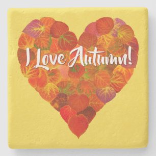 Ich Liebe Herbst!—Red Aspen Leaf Herz 1 Steinuntersetzer
