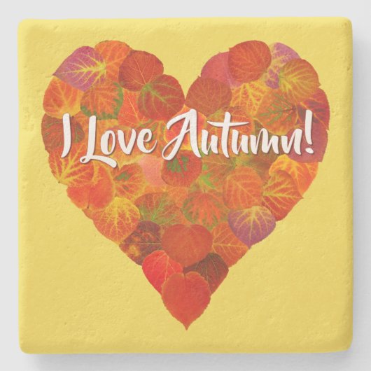 Ich Liebe Herbst!—Red Aspen Leaf Herz 1 Steinuntersetzer (Vorderseite)