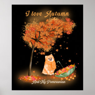Ich Liebe Herbst und mein Spitz Dog Wasserfarbe Poster