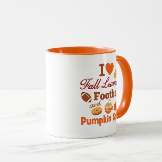 Ich Liebe Herbstlaub Fußball und Kürbisgewürz. Tasse (VorderseiteRechts)
