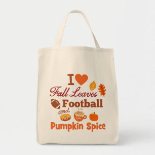 Ich Liebe Herbstlaub Fußball und Kürbisgewürz. Tragetasche