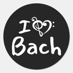 Ich liebe Herz Bach Klassische Musik Weißer Text Runder Aufkleber