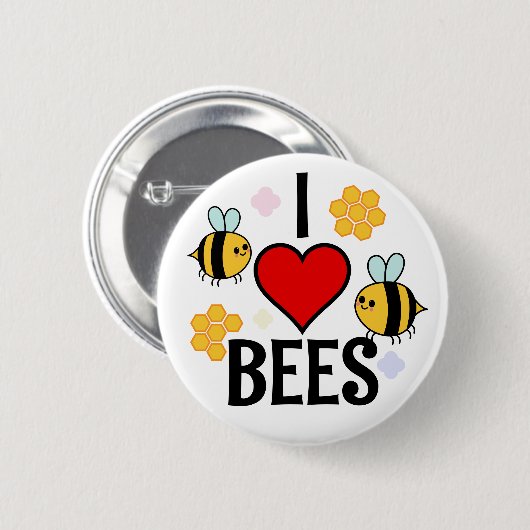 Ich Liebe, Herz, Bienen Button (Vorne & Hinten)