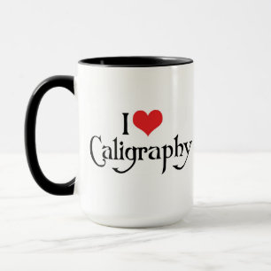 Ich liebe Herz-Kalligrafie Tasse