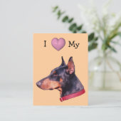 Ich Liebe Herz Mein Doberman Hund Postkarte (Stehend Vorderseite)