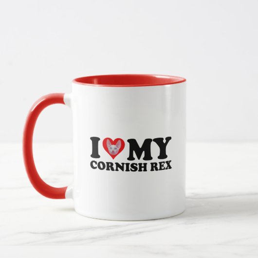 Ich liebe (Herz) meine Cornish Rex Tasse (Links)