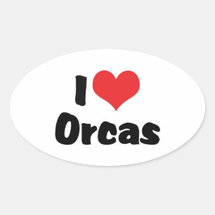 Ich liebe Herz Orcas - Schwertwal Liebhaber Ovaler Aufkleber