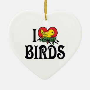 Ich liebe Herzvögel Keramikornament