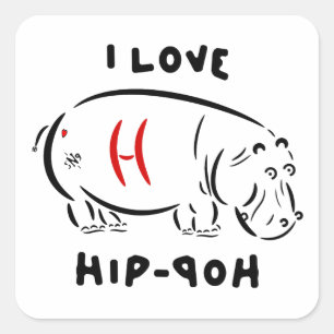 Ich liebe Hip Hop und Hippos Lustiges Tier-Wortspi Quadratischer Aufkleber