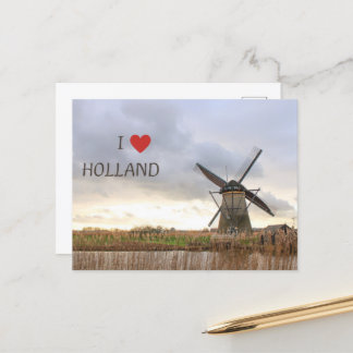 Ich liebe Holland Windmühlen und Felder Postkarte