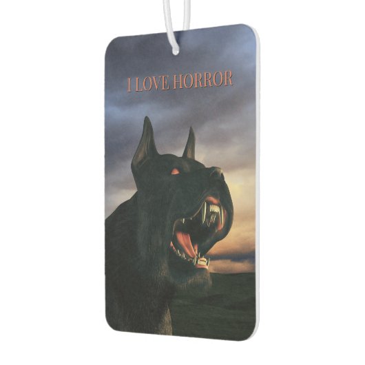 Ich liebe Horror. Großer, schwarzer Hund Autolufterfrischer (Links)