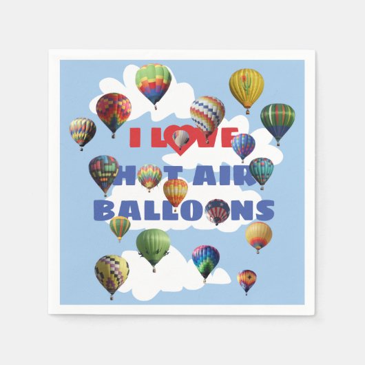 Ich Liebe Hot Air Balloons mit Red Blue Text Wolke Serviette (Vorderseite)