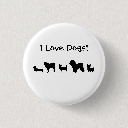 "Ich Liebe-Hunde! "Knopf Button (Vorderseite)