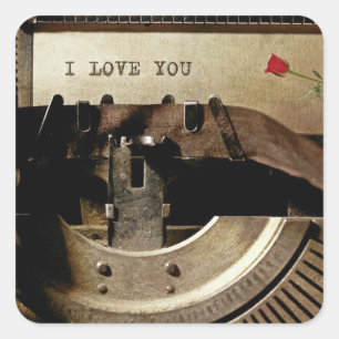 Ich Liebe Ihnen, alte Schreibmaschine Rote Rose Vi Quadratischer Aufkleber