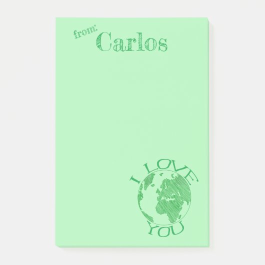 Ich Liebe Ihnen Erde, Skizze, grüne Personalisiert Post-it Klebezettel (Vorderseite)