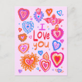 ICH LIEBE IHNEN Valentinfarbene Whimsikherzen Postkarte (Vorderseite)