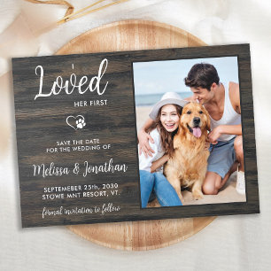 Ich liebe ihren ersten Rustikalen Foto Hund Save The Date